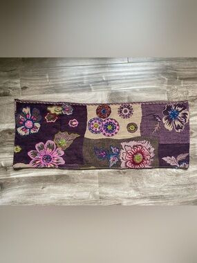 Embroidered Wool Infinity Scarf Plum, Pink & Cream